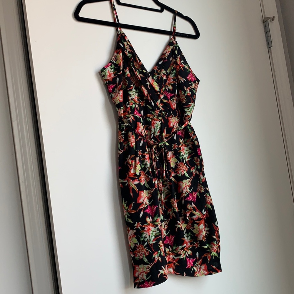 Black + floral cross cross spaghetti strap dress